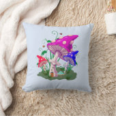 きのこカラフル |淡い青 クッション (ブランケット)