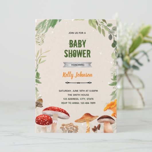 きのこシャワーの誕生日招待状 招待状 (スタンド正面)