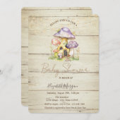 きのこハウスの木目調 テクスチャー ベビーシャワー 招待状 (正面/裏面)