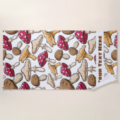 きのこパターンカスタムな文字のビーチタオル ビーチタオル (正面)