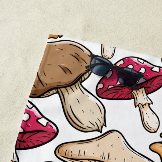 きのこパターンカスタムな文字のビーチタオル ビーチタオル (インサイチュ)