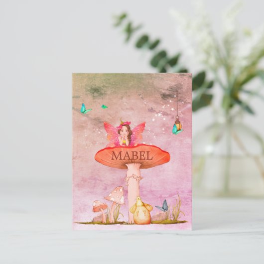 きのこファンタジー妖精マウス装飾 ポストカード (スタンド正面)