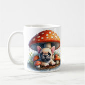 きのこフランスのの傘の下のブルドッグパピー コーヒーマグカップ (左)