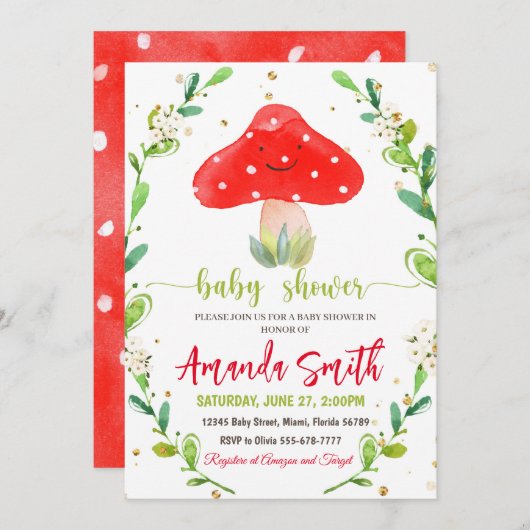 きのこベビーシャワーの招待状, きのこ招待状 招待状 (正面/裏面)