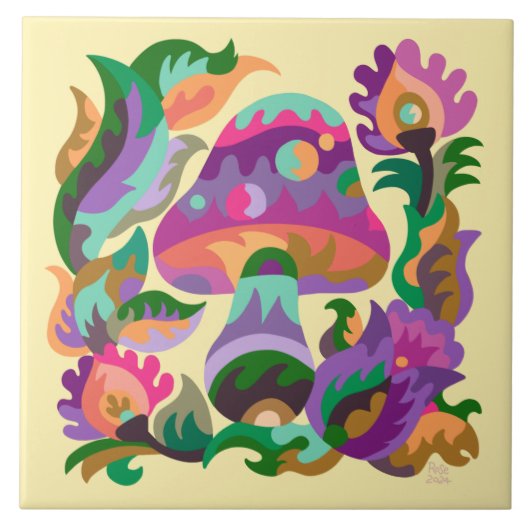 きのこレインボー魔法セラミックタイル タイル (正面)