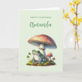 きのこ下のカエル かわいい自然 誕生日 カード (黄色い花)