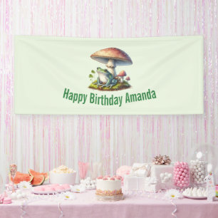きのこ下のカエル かわいい自然 誕生日 横断幕