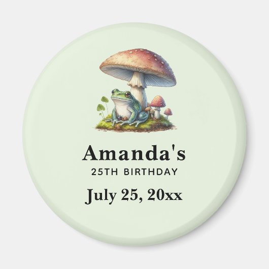 きのこ下のカエル 可愛い誕生日パーティーの日付 マグネット (正面)