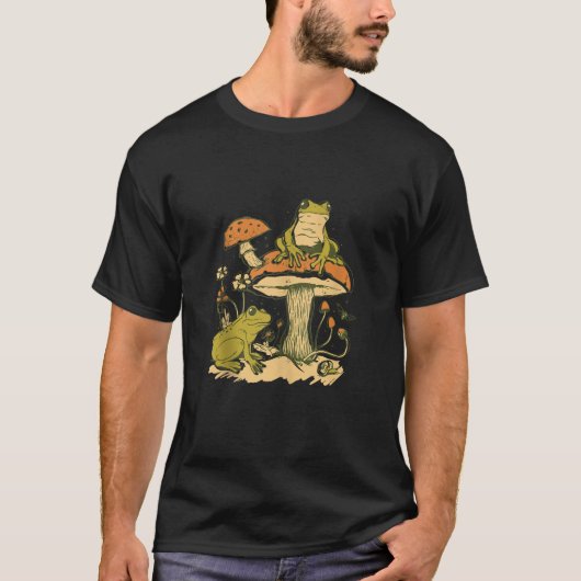 きのこ付きカエル漫画グラフィック男性へウィメンズC Tシャツ (正面)
