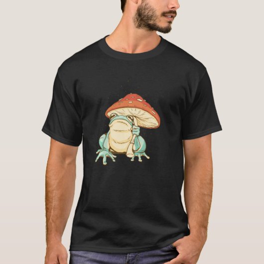 きのこ傘をさしたかわいいカエル Tシャツ (正面)