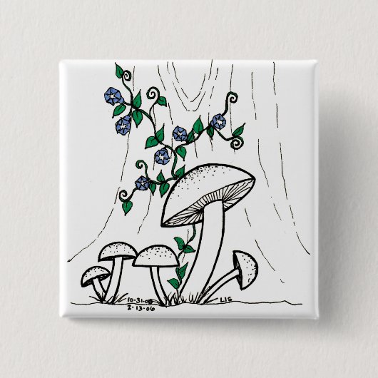 きのこ及び朝顔ボタン 缶バッジ (正面)