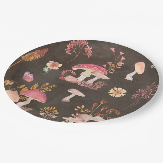 きのこ及び野生の花 ペーパープレート (アングル)