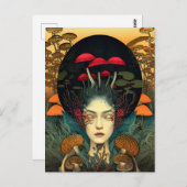 きのこ女性葉書 ポストカード (正面/裏面)