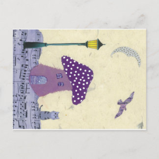 きのこ家付きポストカード、ランプのポスト、猫 ポストカード