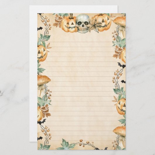 きのこ幽霊のよく出るとカボチャのパッチが並ぶ 便箋 (正面/裏面)