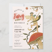 きのこ森の妖精の女の子1歳の誕生日 招待状 (正面)