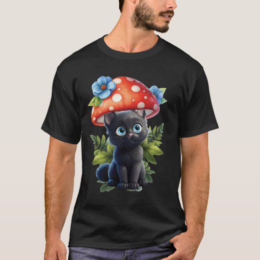 きのこ猫はあなたのモレを決して忘れない Tシャツ (正面)