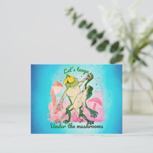 きのこ舞と素敵なカエルのカップル ポストカード (スタンド正面)