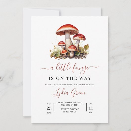 きのこ赤ちゃんシャワー招待状、秋赤ちゃんシャワー 招待状 (正面)