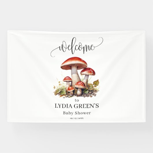 きのこ赤ちゃんシャワー招待状、秋赤ちゃんシャワー 横断幕 (横)
