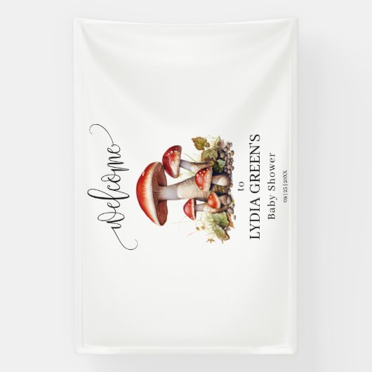 きのこ赤ちゃんシャワー招待状、秋赤ちゃんシャワー 横断幕 (縦)