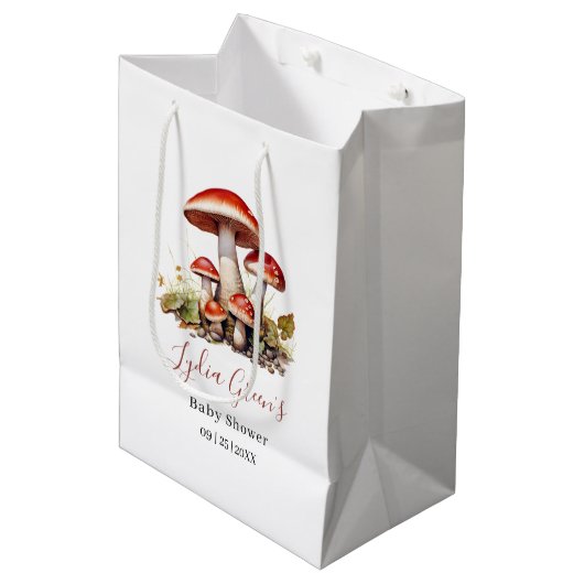 きのこ赤ちゃんシャワー招待状、秋 男女兼用 ミディアムペーパーバッグ (正面アングル)