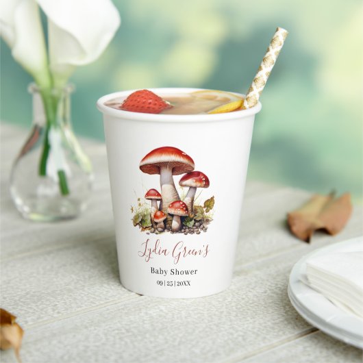 きのこ赤ちゃんシャワー招待状、秋 男女兼用 紙コップ (インサイチュ)