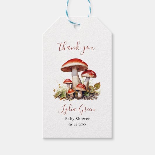 きのこ赤ちゃんシャワー男女兼用、赤ちゃんシャワー ギフトタグ (正面)