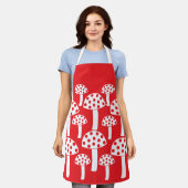 きのこ赤と白 エプロン (着用した状態)