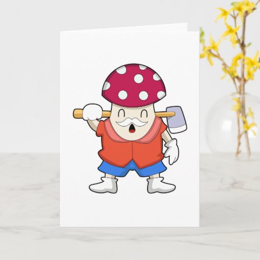 きのこ農夫が斧を持って カード (黄色い花)