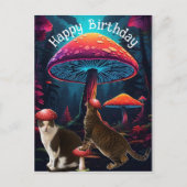 きのこ と 猫の誕生日ポストカード ポストカード (正面)