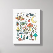 きのこ と 虫の夜の森の子供部屋 キャンバスプリント (正面)