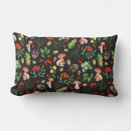 きのこ、ナッツ、、どんぐりなどの継ぎ目葉のない模様 ランバークッション (正面)