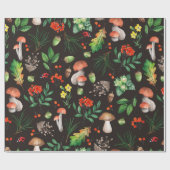 きのこ、ナッツ、葉園、どんぐりを含むシームレスなパターン ラッピングペーパー (フラット)