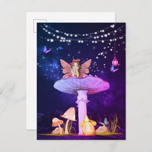 きのこ ファンタジー 妖精 マジカル パープル ポストカード (正面/裏面)