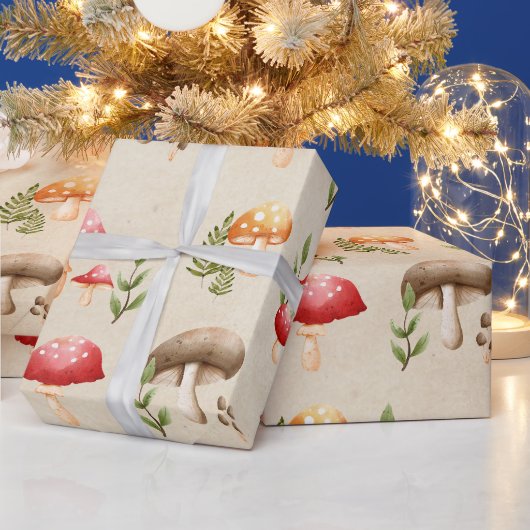 きのこ+森の葉 ラッピングペーパー (クリスマス)