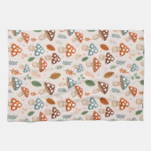 きのこ、紅葉、自然パターン キッチンタオル (横)