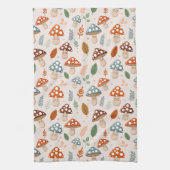 きのこ、紅葉、自然パターン キッチンタオル (縦)