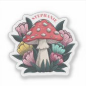 きのこ＆花 オーダーメイド名前ビニールステッカー シール (正面)