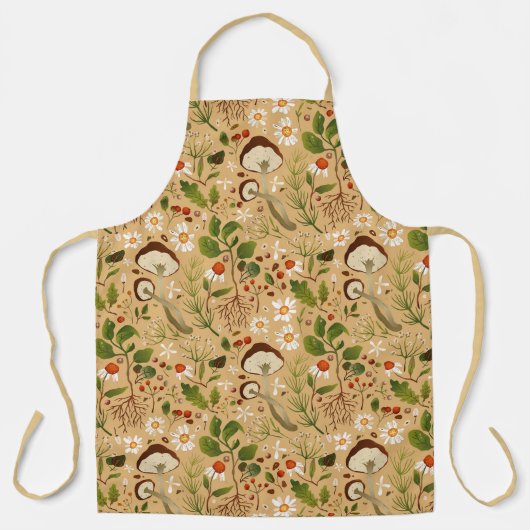 きのこ、花、葉 エプロン (正面)