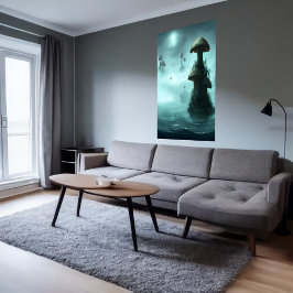 きのこ、霧、海 | AIアートポスター ポスター