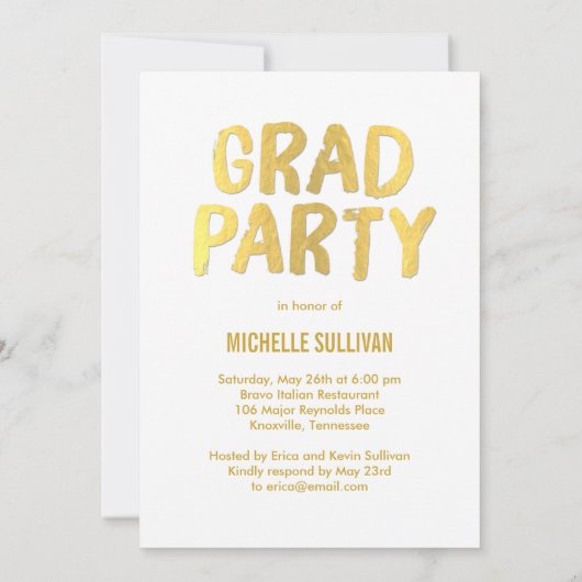 きめ細か色彩の鮮やかい卒業発表招待状金ゴールド 招待状 (裏面)