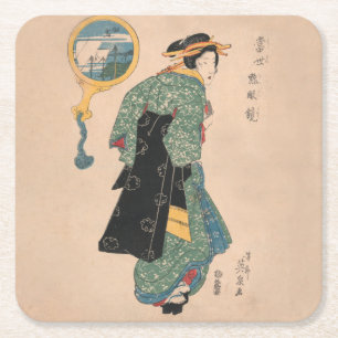 きもの女日本の性遊女さんの絵画 スクエアペーパーコースター