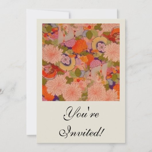 きもの フラワーピンク 花柄 招待状 (正面)