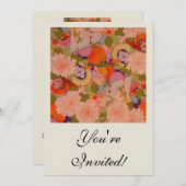 きもの フラワーピンク 花柄 招待状 (正面/裏面)