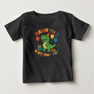 きゃー!2歳の誕生日 - かわいい恐竜のTシャツ ベビーTシャツ