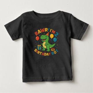 きゃー!2歳の誕生日 - かわいい恐竜のTシャツ ベビーTシャツ