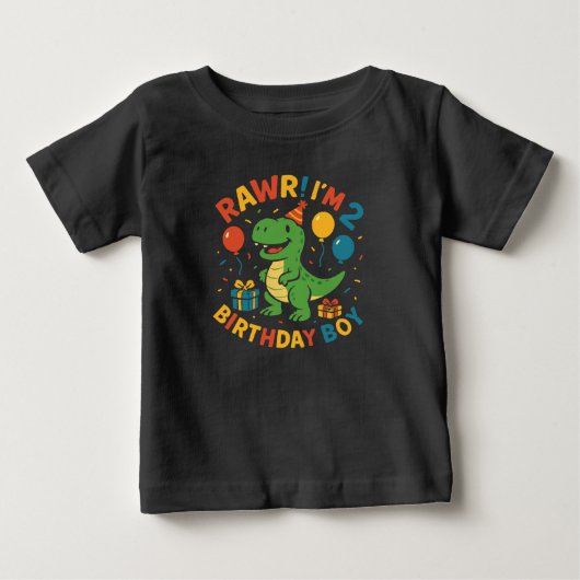 きゃー!2歳の誕生日 - かわいい恐竜のTシャツ ベビーTシャツ (正面)