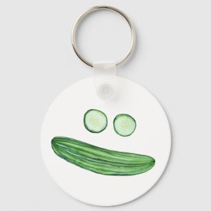 きゅうりのおもしろいな水彩画の野菜の顔として冷却して下さい キーホルダー