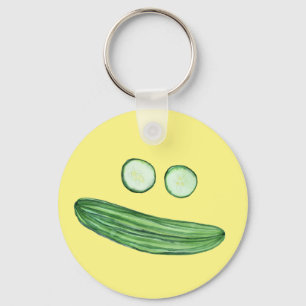 きゅうりのおもしろいな水彩画の野菜の顔として冷却して下さい キーホルダー